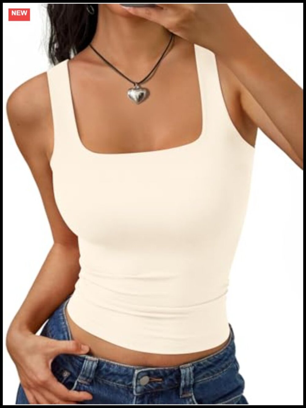 Women's Double Lined Square Neck Tank Top Sleeveless Slim Fit